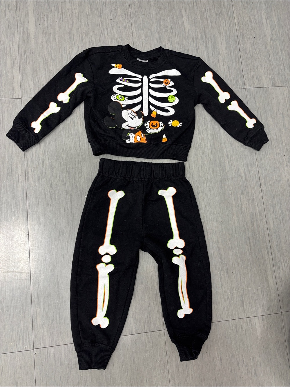 Disney Black Glow Skeleton Mickey Mouse Halloween Costume Set
